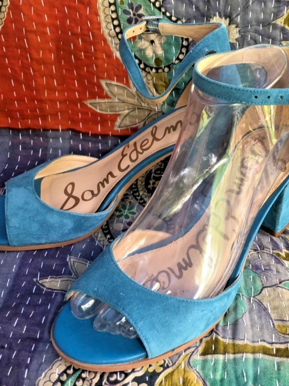 Sam Edelman Blue Scalloped Ankle Strap Block Heel Sandals Women's 6.5